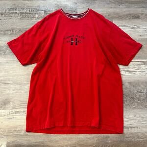 Tommy Jeans 1985 Embroidered Red Vintage Tee XL Distressed 90s Streetwear